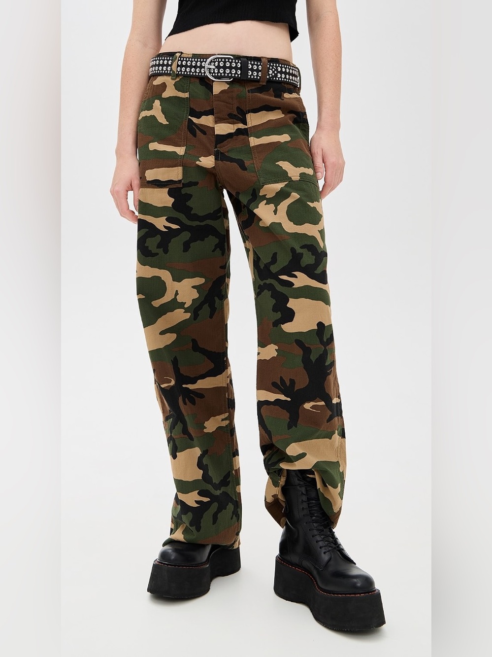R13 Wide Leg Cargo Jeans In Camo, 25